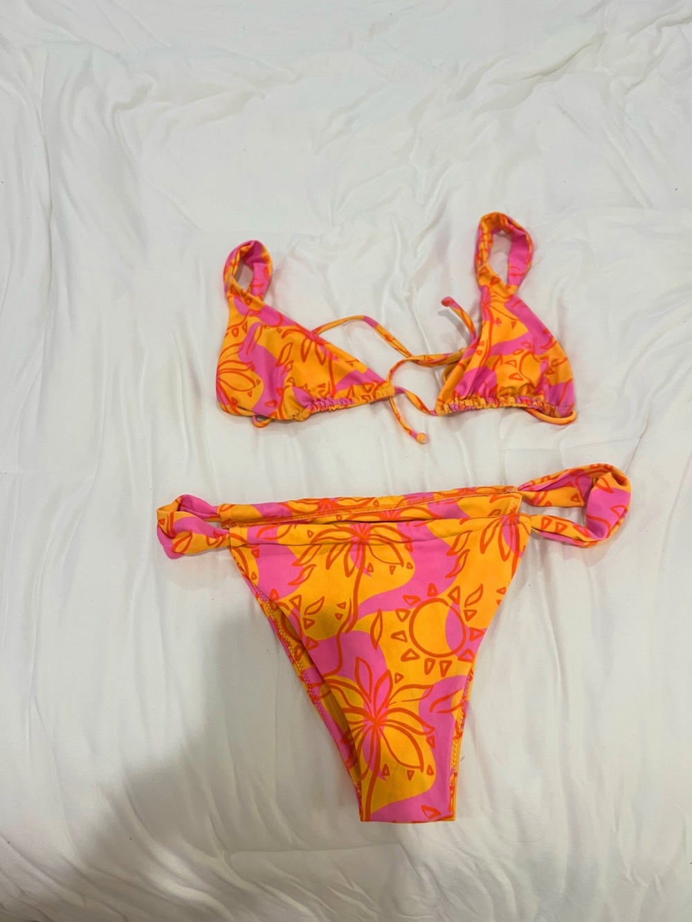 Kulani Kinis Pink and Orange Floral Tie-Side Bikini